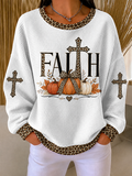 Women'S Faith Cross Printed Casual Waffle Sweatshirt