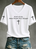 Women V-Neck T-Shirt Jesus Thinks I'm A Delight Cross Christian Tee