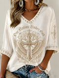 Women's One Nation Under God Cross-Print Long Sleeve Top