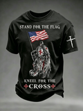 Men's America's 250th Anniversary Stand For The Flag Kneel For The Cross Faith Christian Cross Print T-Shirt