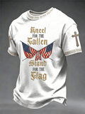 Men's America's 250th Anniversary Stand For The Flag Kneel For The Cross Faith Christian Cross Print T-Shirt