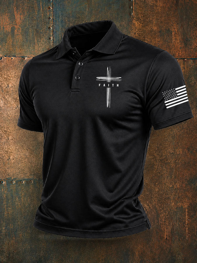 Men's Classic Cross Print Casual Polo Shirt