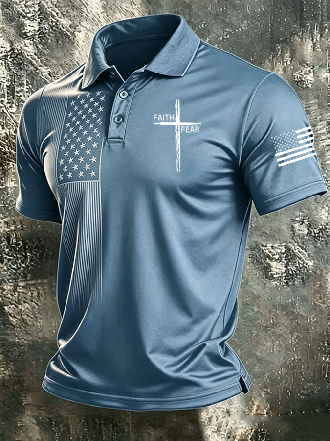 Men'S America Flag Cross Print Casual Polo Shirt