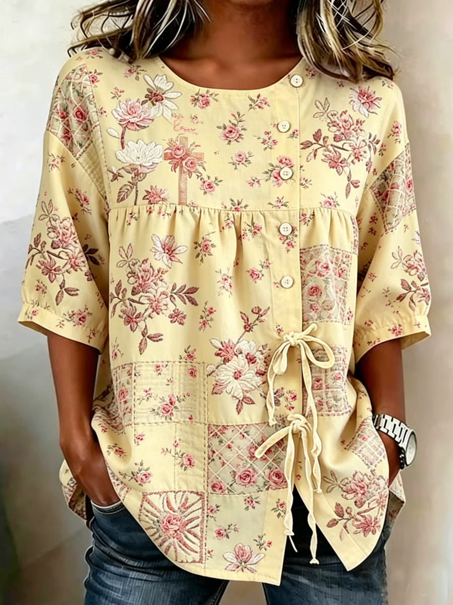 Women's Retro Faith Floral Print Top