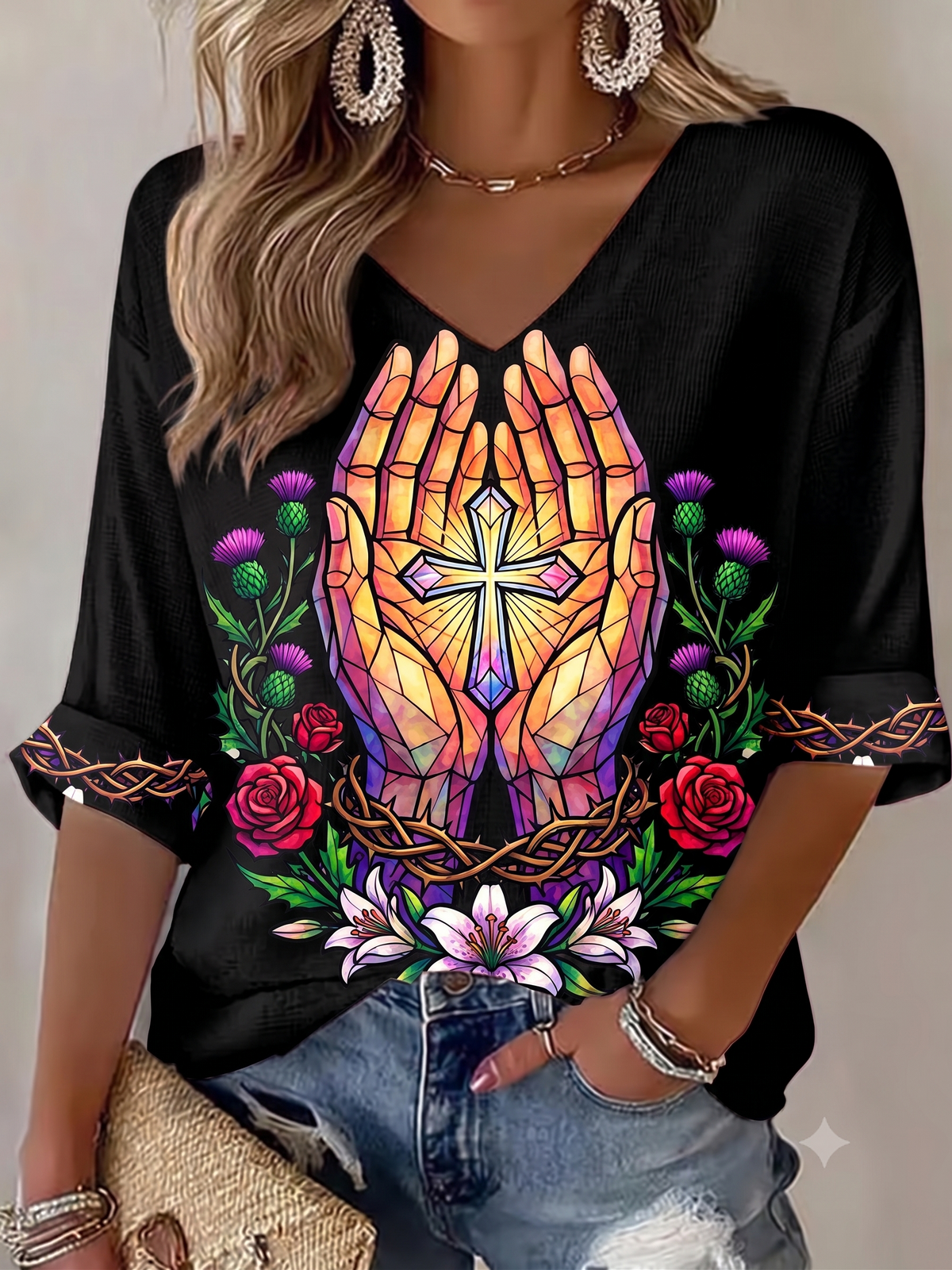 Women'S Faith Flag Print Casual Top