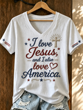 American Faith Jesus Cross Commemorative Print V-neck T-shirt