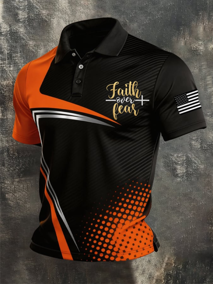 Men's Faith Over Fear Jesus Print Polo Shirt