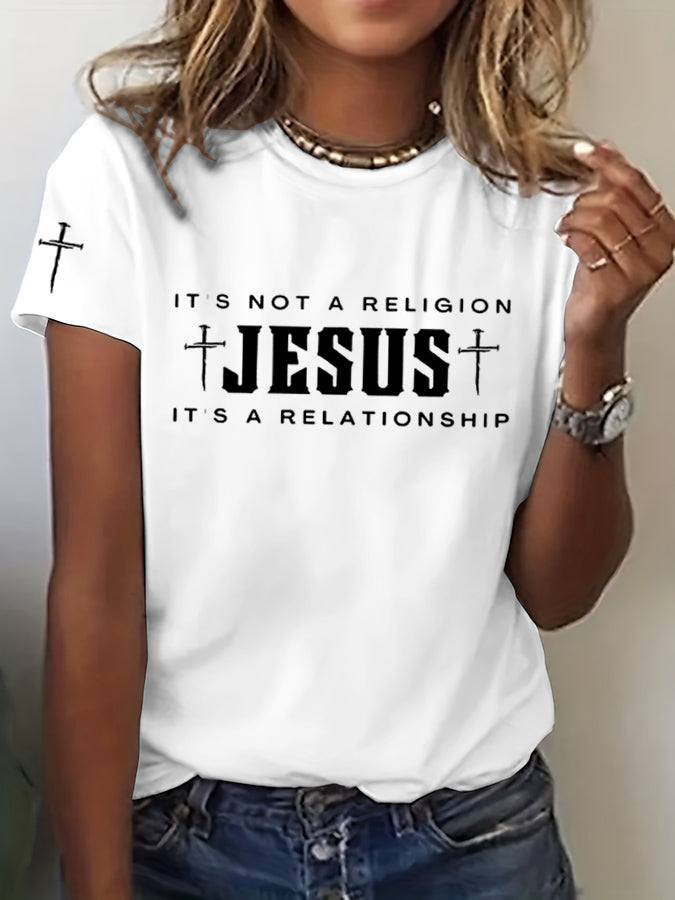 Ladies' IT'S NOT A RELIGION Printed Round Neck T-Shirt