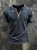 Men's Faith Casual Washed Spliced Cotton and Linen Henry Button Top