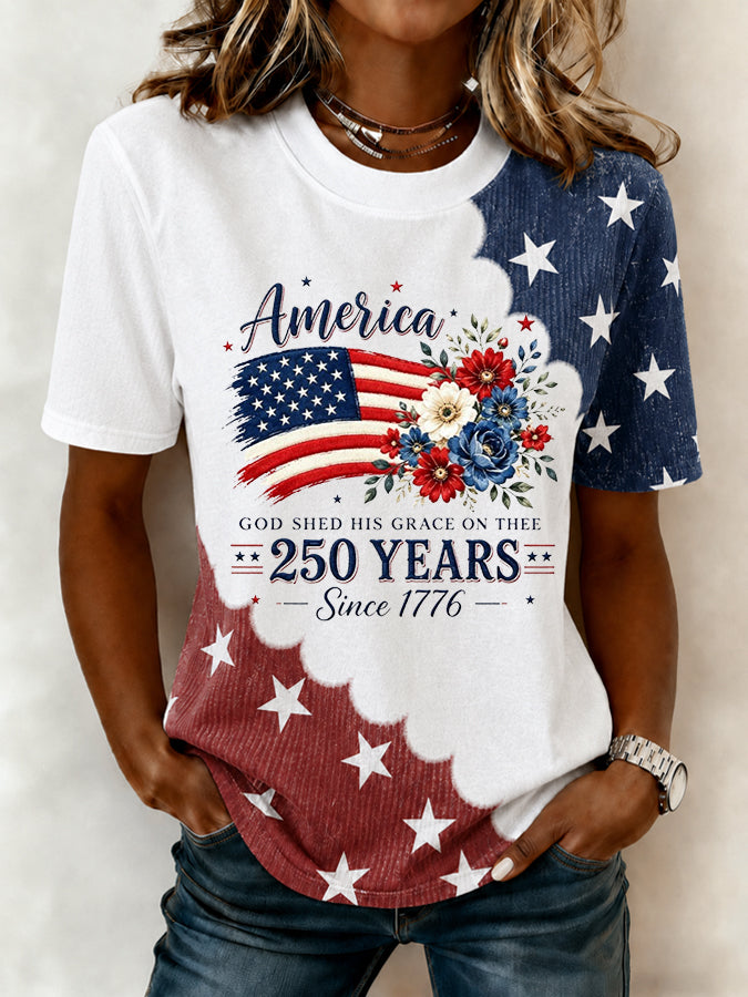 Women'S America 250 Years Flag Floral T-Shirt