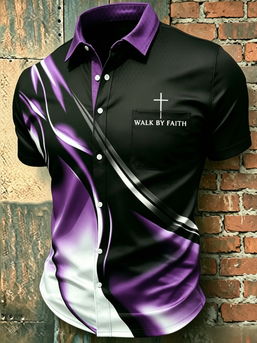 Men'S Faith Casual Pocket Printed Shirt