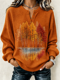 Women's Fall Casual Printed Loose-Fit Henley Shirt