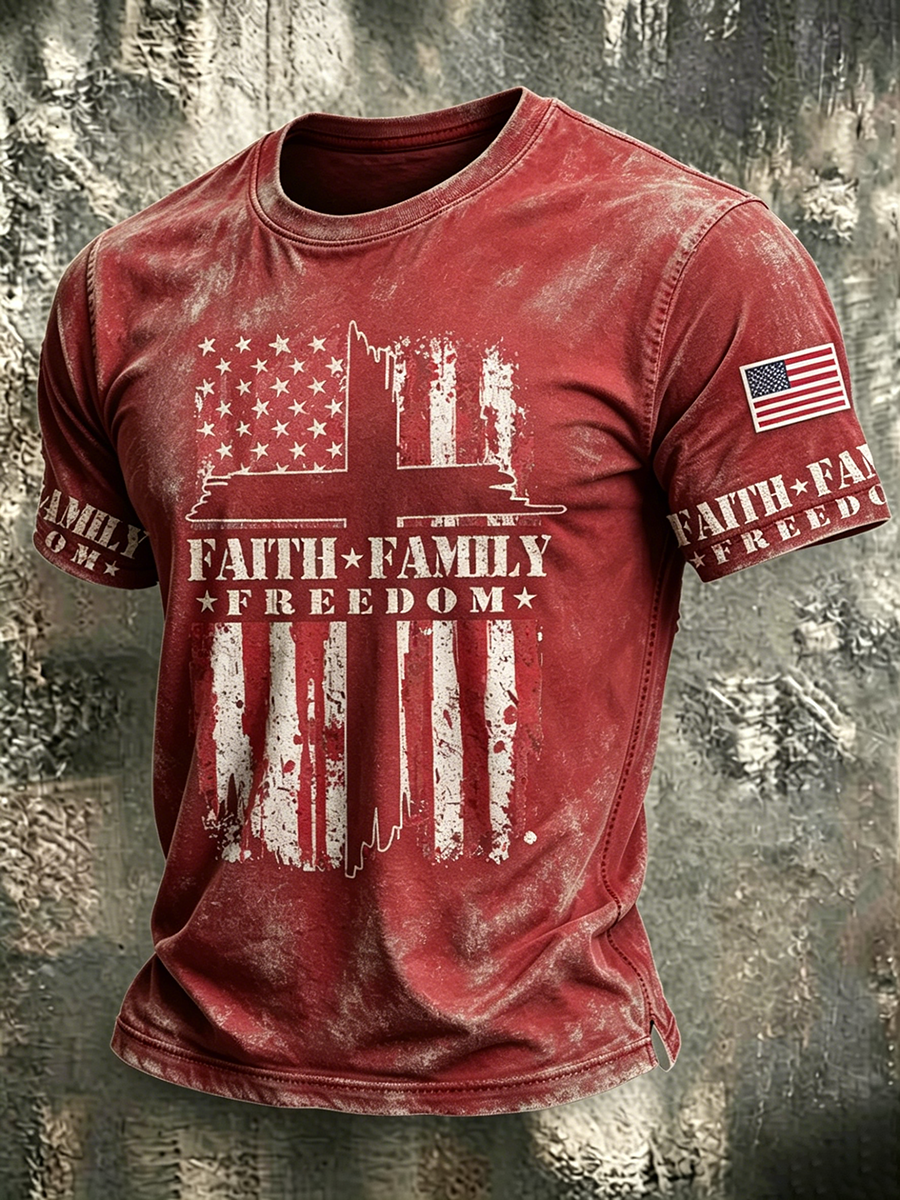 Faith Jesus Cross Embroidered Printed Casual Round Neck T-Shirt