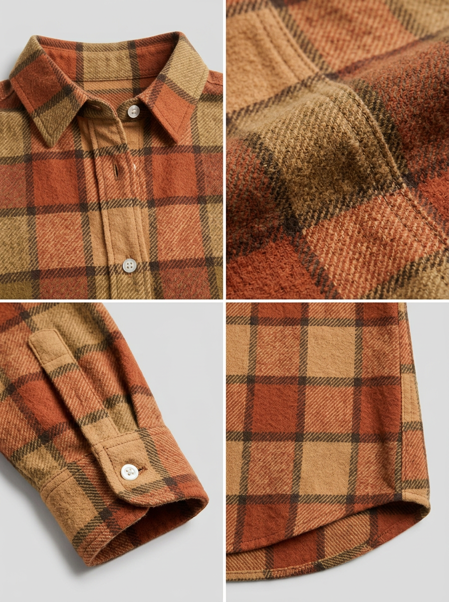 Women's Autumn Casual Orange Plaid Printed Button-down Shirt