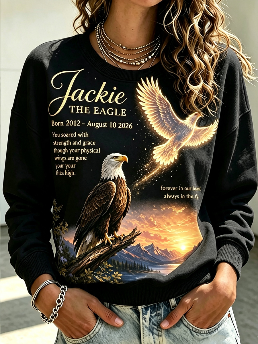 Women'S Retro Eagle Print Round Neck Sports Shirt