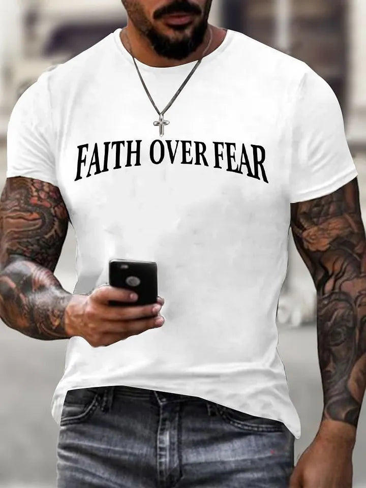 Men's Faith Over Fear Printed Casual T-Shirt