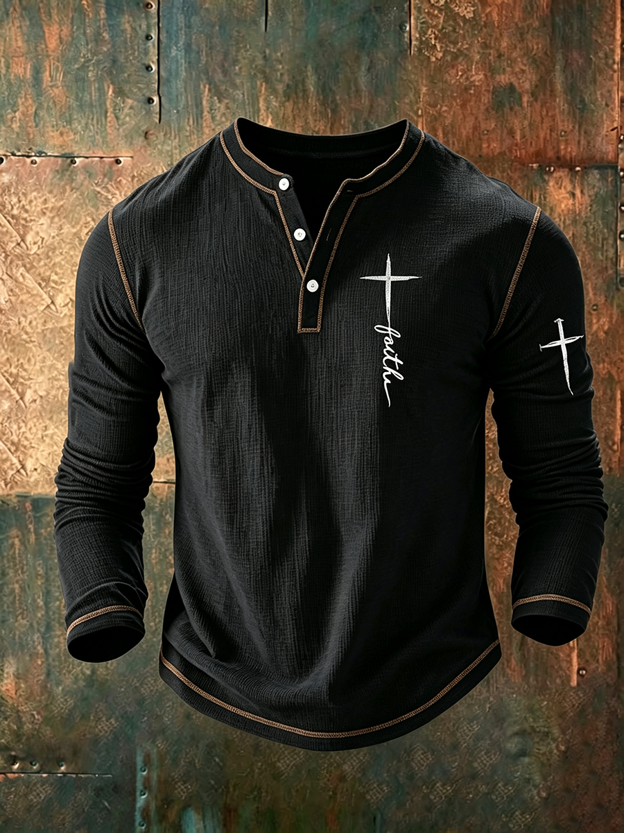 Men's Retro Faith Cross Jesus Long Sleeve