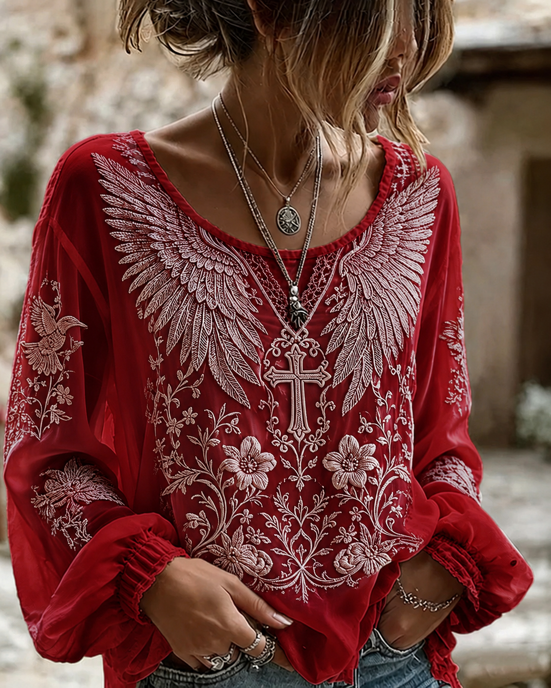 Women'S Casual Belief Plant Flower Art Pattern Printed Top