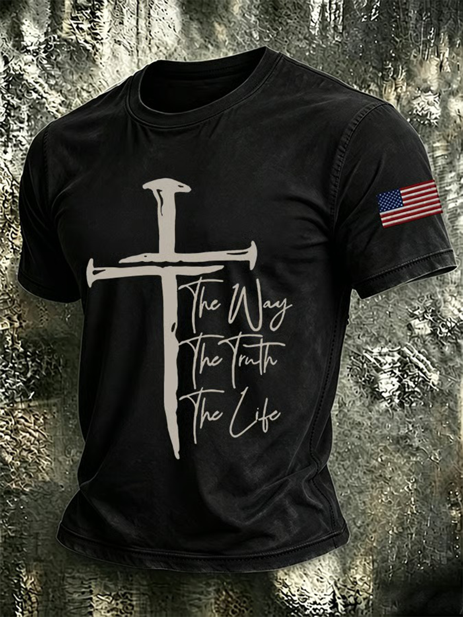 Men's Retro Faith Eagle Wash Printed Art T-shirt