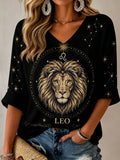 Women's Leo Horoscope-Themed Retro-Style Casual T-Shirt