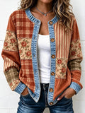 Women'S Casual Checkered Printed Knitted Cardigan