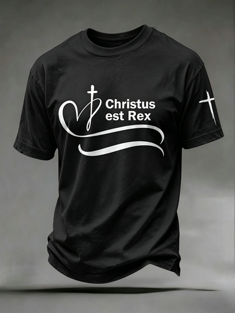 Faith Jesus Cross Embroidered Printed Casual Round Neck T-Shirt