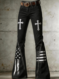 Women'S Retro Faith Cross Art Print Flared Trousers