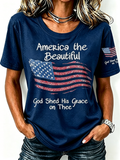 American Flag Faith Commemorative Printed Round Neck T-Shirt