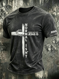 Religious Belief Jesus Cross Print Round Neck Washed Top