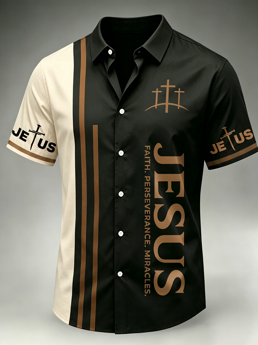 Men'S Faith Printed Casual Collar Shirt