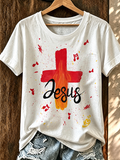 Female Jesus Cross Round Neck T-Shirt