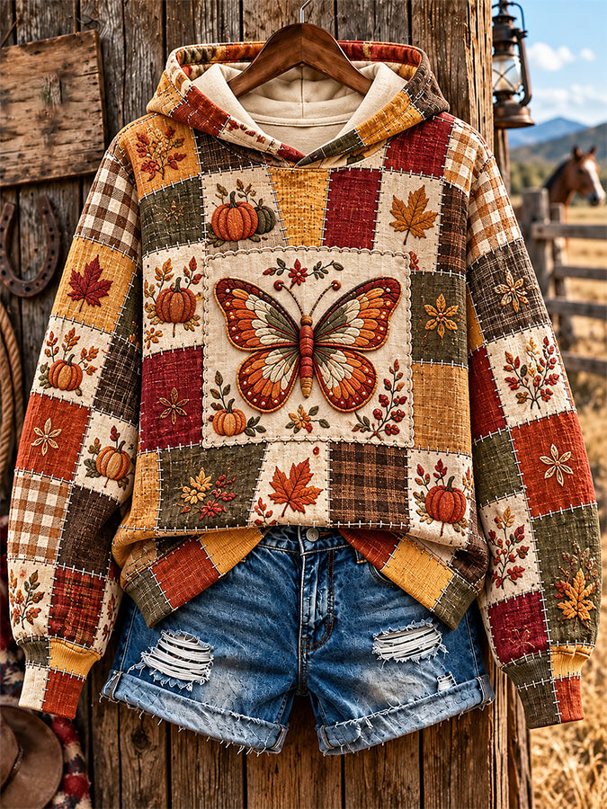 Women'S Butterfly Pattern Printed Casual Hoodie