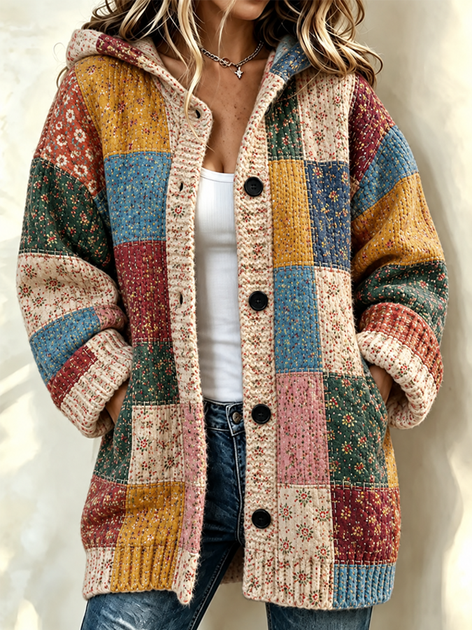 Women's Tennessee Country-Style Patchwork Knitted Cardigan