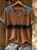 Women'S Retro Western Faith Printed V-Neck T-Shirt