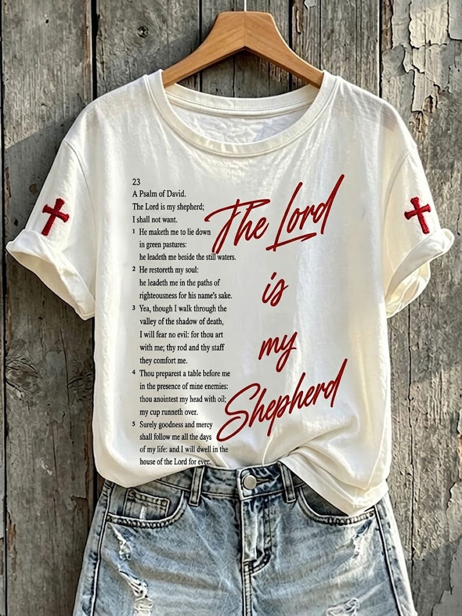 Women's The Lord Is My Shepherd Faith Print Short-sleeved T-shirt