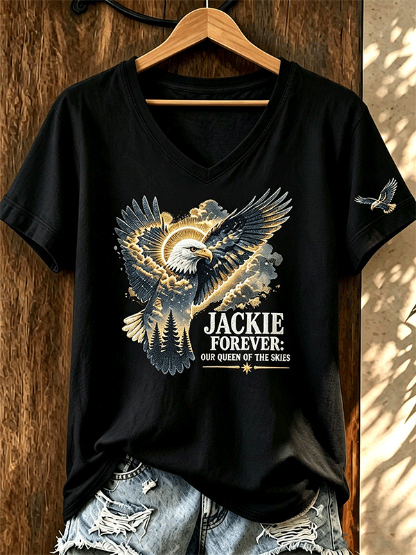 Women's Jackie Forever Our Queen Of The Skies Wing‑Eagle Print V‑Neck T‑Shirt