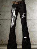 Women'S Retro Faith Cross Art Print Flared Trousers