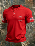 Men's Faith Over Fear American Flag Christian Henley Shirt