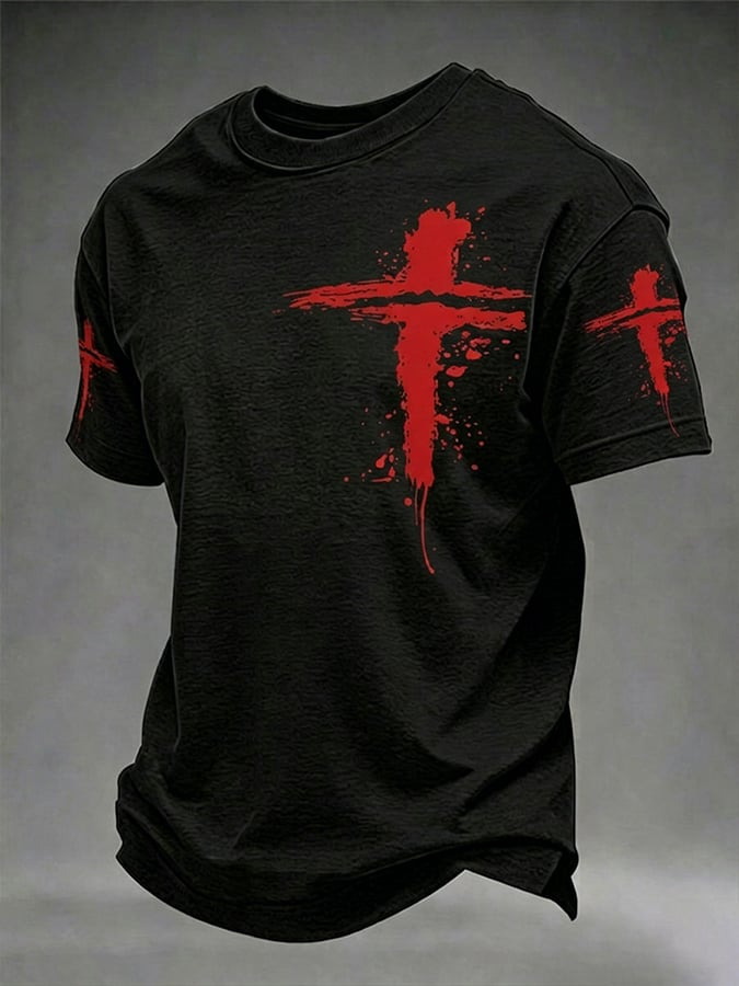 Men's Faith Cross Print Round Neck T-shirt