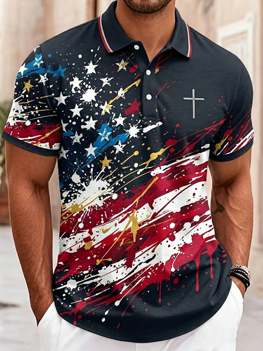 Men's American Flag Faith Art Short-Sleeve Polo Shirt