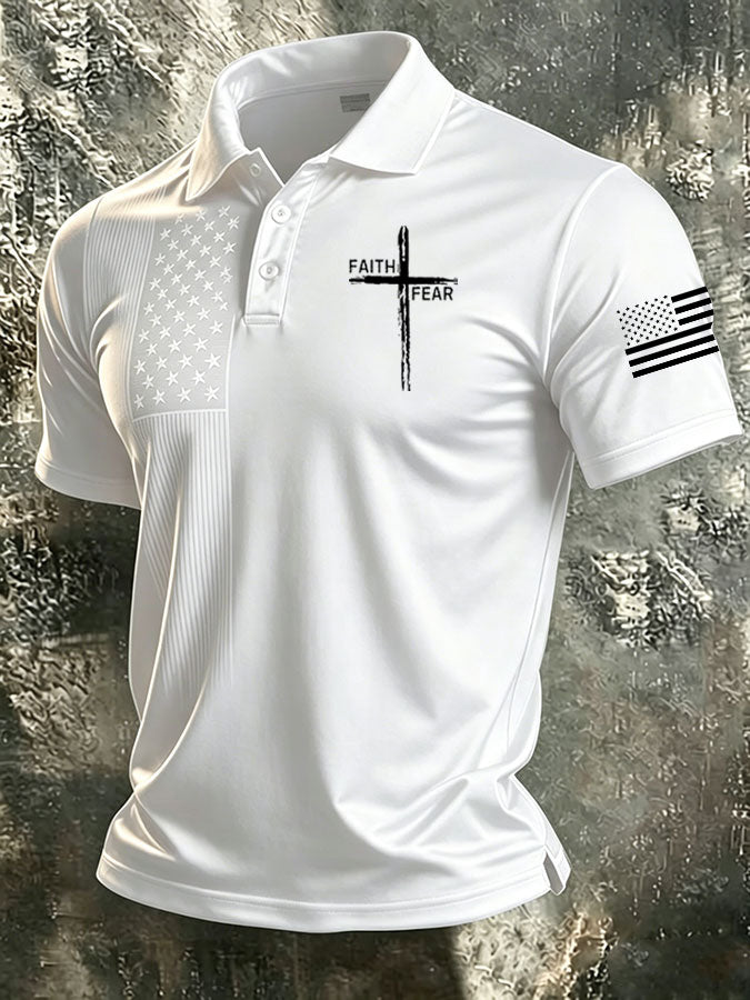 Men'S America Flag Cross Print Casual Polo Shirt