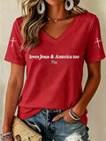 Women'S Love Jesus And America Too Print Printed T-Shirt