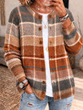 Women's Color Contrast Design Printed Casual Sweater Cardigan