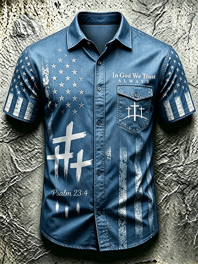 In God We Trust Commemorative Printed Pocket Shirt Of American Faith
