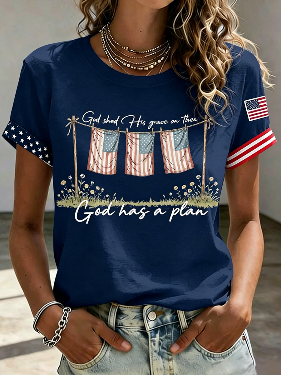 American Faith Jesus Slogan Commemorative Printed Casual T-Shirt