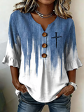 Women'S Vintage Faith-Print Cotton-Linen Shirt