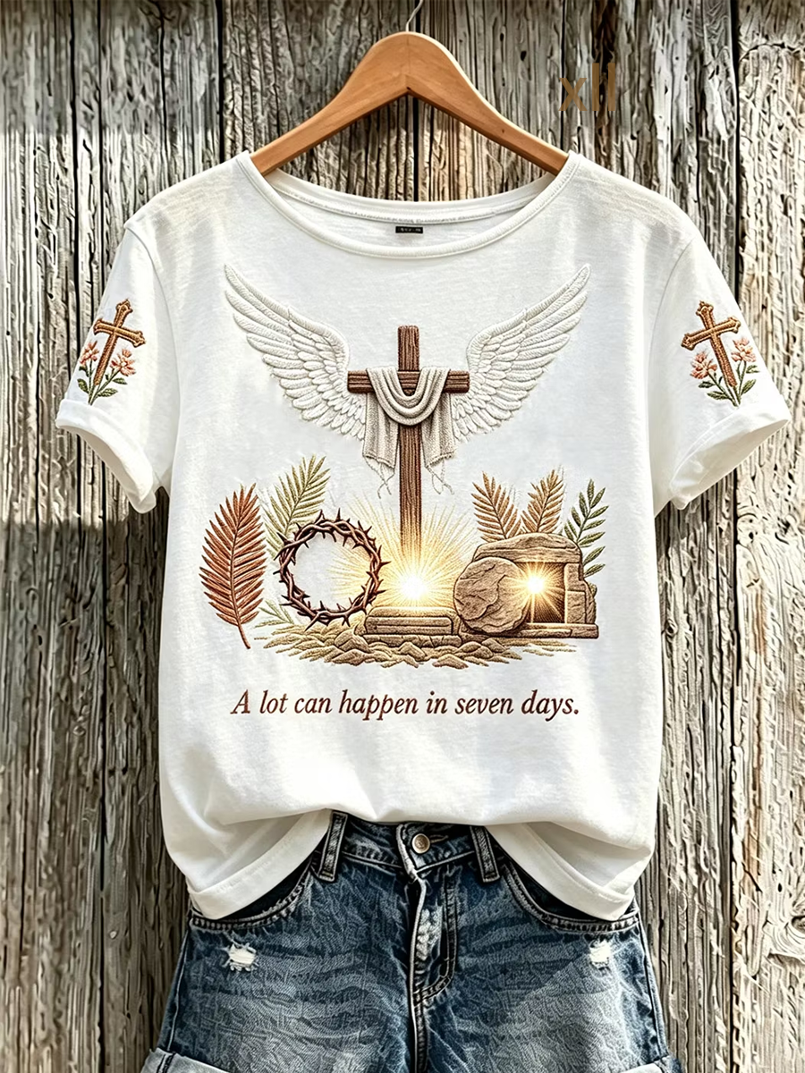 Women's faith element pattern printed casual short-sleeve T-shirt