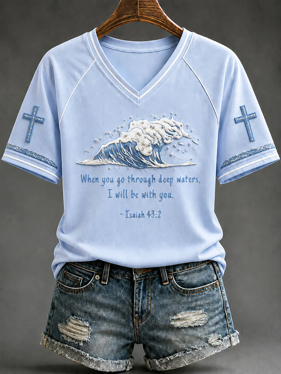 Women'S “When You Go Through Deep Waters I Will Be With You-Isaiah 43:2” Faith Casual T-Shirt