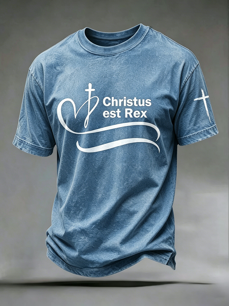 Faith Jesus Cross Embroidered Printed Casual Round Neck T-Shirt