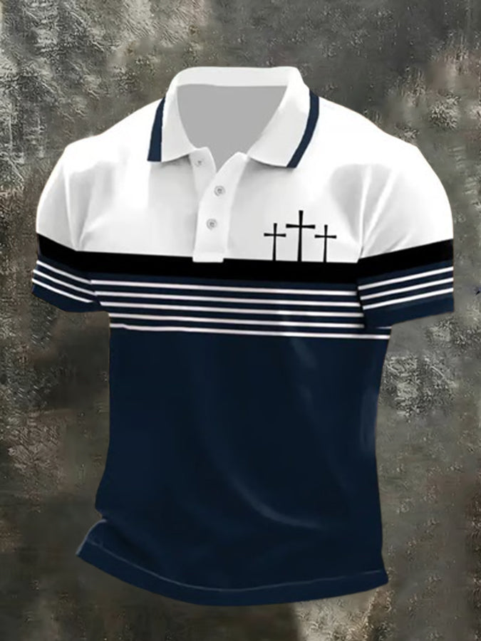 Men'S Faith Cross Print Casual Polo Shirt